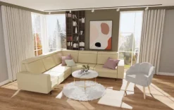 Salon - narożnik Nairobi (plusz beż) i fotel Malavi (plusz szary)