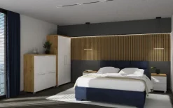 Stolik nocny Panama (biały połysk/dąb Soma ciemny)